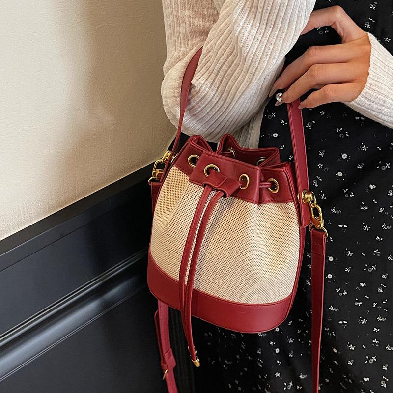 Popular Bag Women's Shoulder Crossbody Women's Bag Drawstring Bundle Women's Bucket Bag Contrasting Handbag
