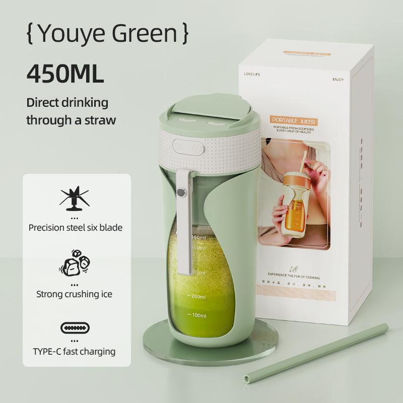 

Новые 450 мл портативные электрические соковыжималки для фруктов с соломинкой, домашние USB-перезаряжаемые смузи-машины, блендеры, соломенные чашки, бутылки для блендера зелёный