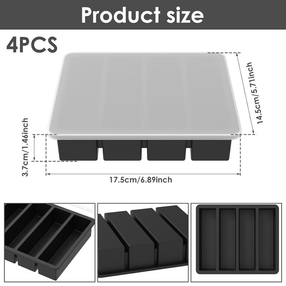 

4 PCS Silicone Freezer Molds Tray With Lid 4 Grid Silicone Ice Making Mole For Juice Sauce Broth Stock Leftovers Freezer Tray чёрный