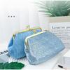 Trendy Sequined Clip Bag Women Portable Travel Makeup Bag Lipstick Corduroy Pu Storage Bag Gold-plated Metal Clip Design Wallet