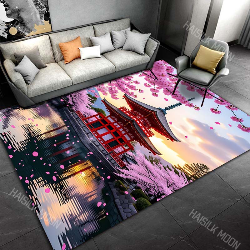 Cherry Blossoms, Red Tower Carpet for Living Room Bedroom Sofa Home Decor Rus Non-slip Floor Mat Luxury Gift Multiple Sizes