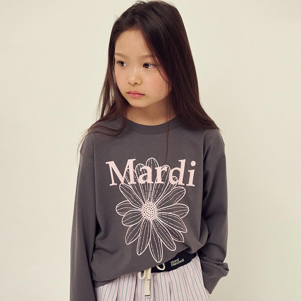 [mardimercredi] KIDS TSHIRT LONG SLEEVE FLOWERMARDI CHARCOAL PALEPINK S(100)