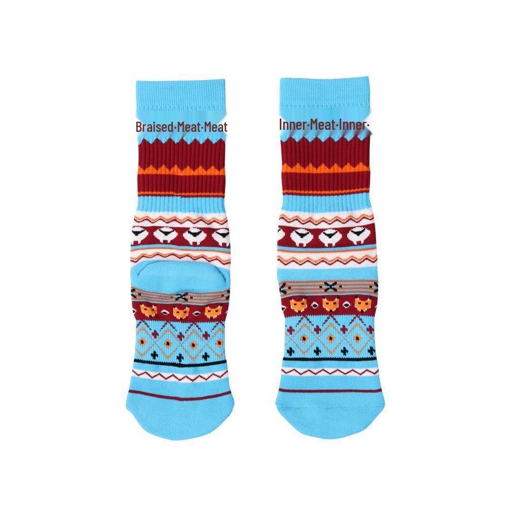 Festive Cotton Terry Cloth Mid-Calf Socks for Men & Women - Trendy Cartoon Designs