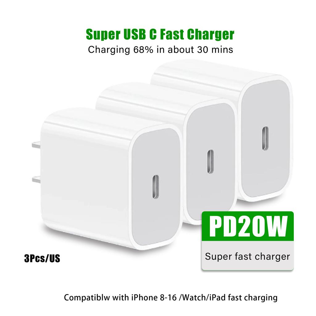 PD 20W USB C Charger Fast Charging Wall Adapter for iPhone 16 15 14 13 12 11 X 8 Pro Max for iPad Apple Phone Adapter Plug EU US