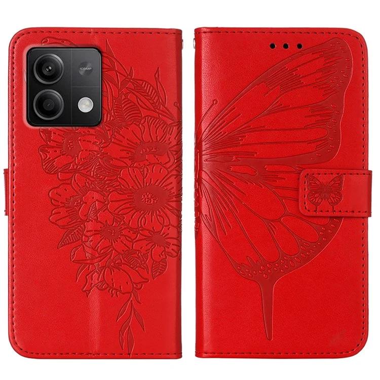 

YB Imprinting Series-4 для Xiaomi Redmi Note 13 5G чехол с бабочкой и цветком из искусственной кожи раскладной чехол для телефона