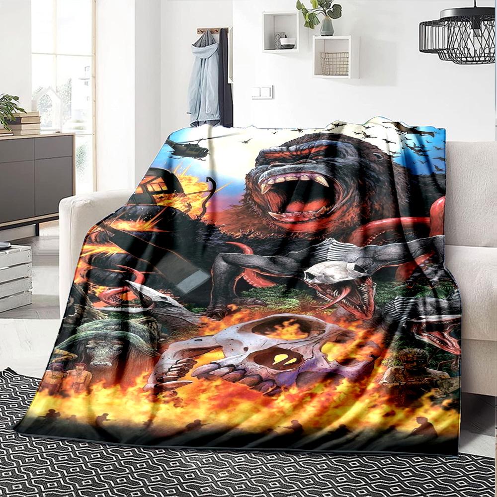 King Kong Giant Monster Jungle Battle Art Print Flannel Blanket Soft Warm Throw Blanket for Sofa Bed Living Room