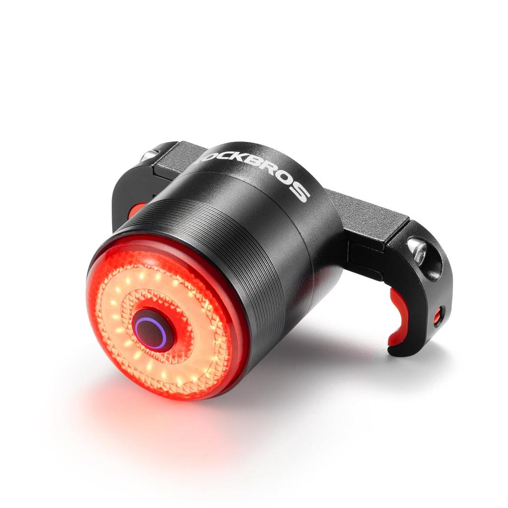 ROCKBROS Bicycle Tail Smart 5 Lighting Tail Brightness Battery Level Aluminum IPX6 Easy for Road Cross and Cycling Light, Auto-On, Brake-Sensing,