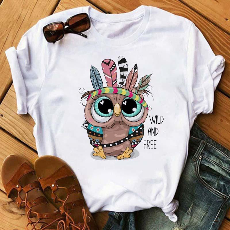 ZX TEE Camiseta de Mujer con Gráfico de Búho Lindo Estampado Harajuku Kawaii Negra Cuello Redondo Manga Corta Top Dibujos Animados Casual Verano Viaje Camiseta