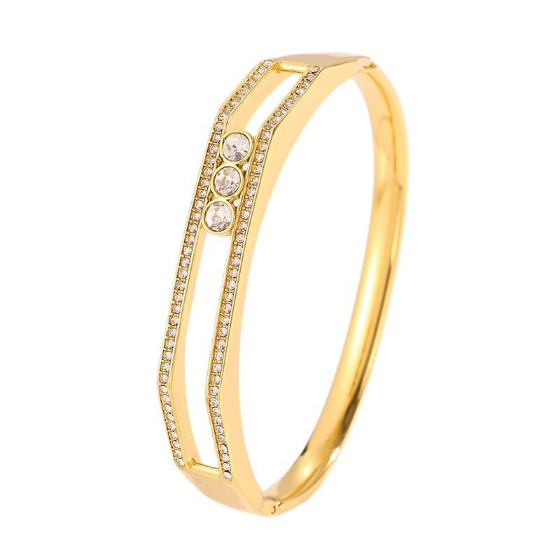 Gold light luxury diamond-encrusted sliding three diamond , European and American fashion, stainless steel  for girlfriends