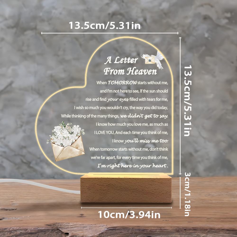 FGYKL-C-DM16841PC Acrylic Luminous Ornament Photography Accessories, USB Base, Memorial Condolence Gift, Heaven Letter Figurines