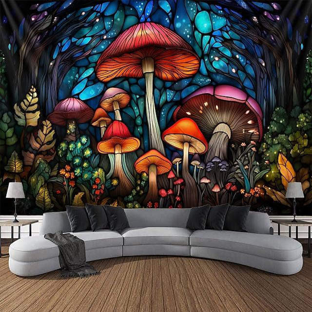 Tapestry stained glass wall art featuring a mushroom 75x100 чёрный