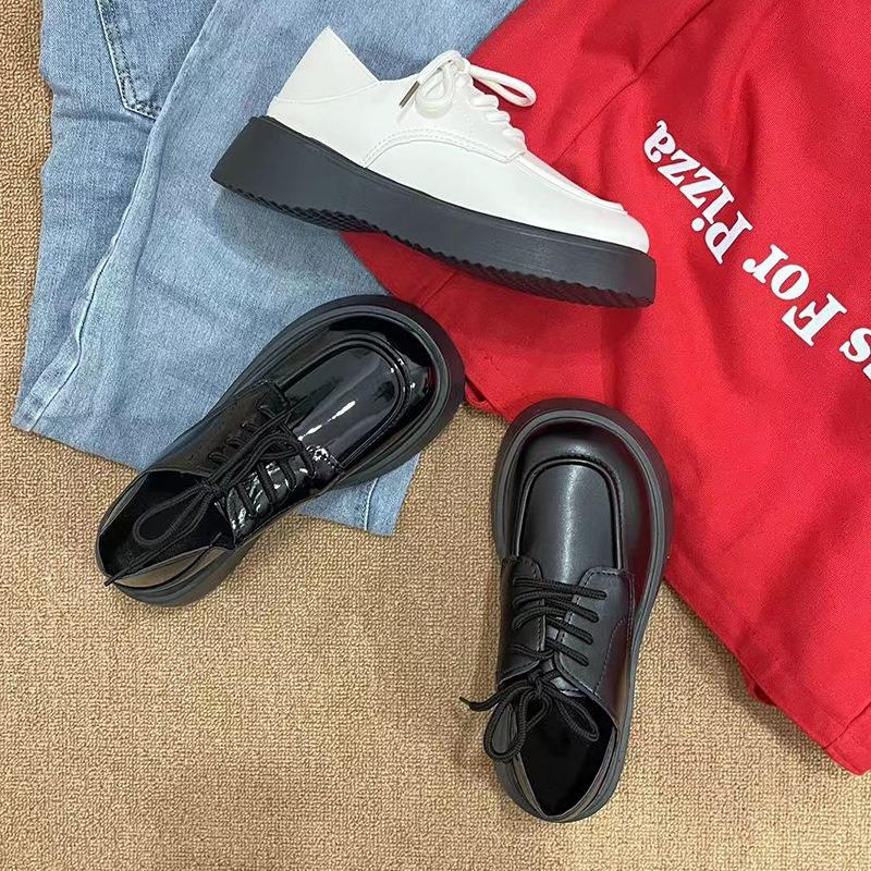 Small leather shoes women's new spring and summer student big head retro single shoes lace-up thick-soled heightening women's shoes