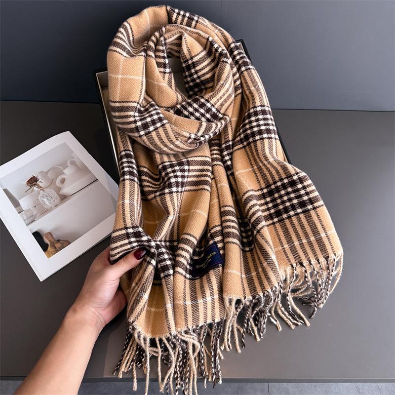 Couple Student Plaid Autumn And Winter Warm Scarf Women'S Shawl Versatile Commuter Fringed Fine Sand Imitation Cashmere Scarf
