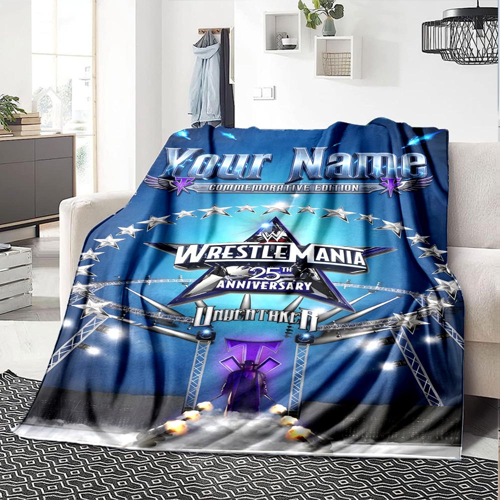 Wrestlemania Customize Text Blanket Lightweight Personalized Blanket Durable Comfort Versatile for Seaside Picnics Sofa Livingroom All-Season Use