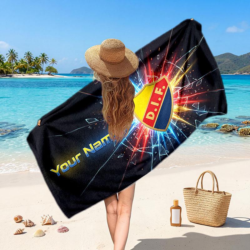 Djurgårdens IF Custom Beach Towel, Personalized Name Text Print, Football Logo Soft Quick‑Dry Towel Holiday Gift
