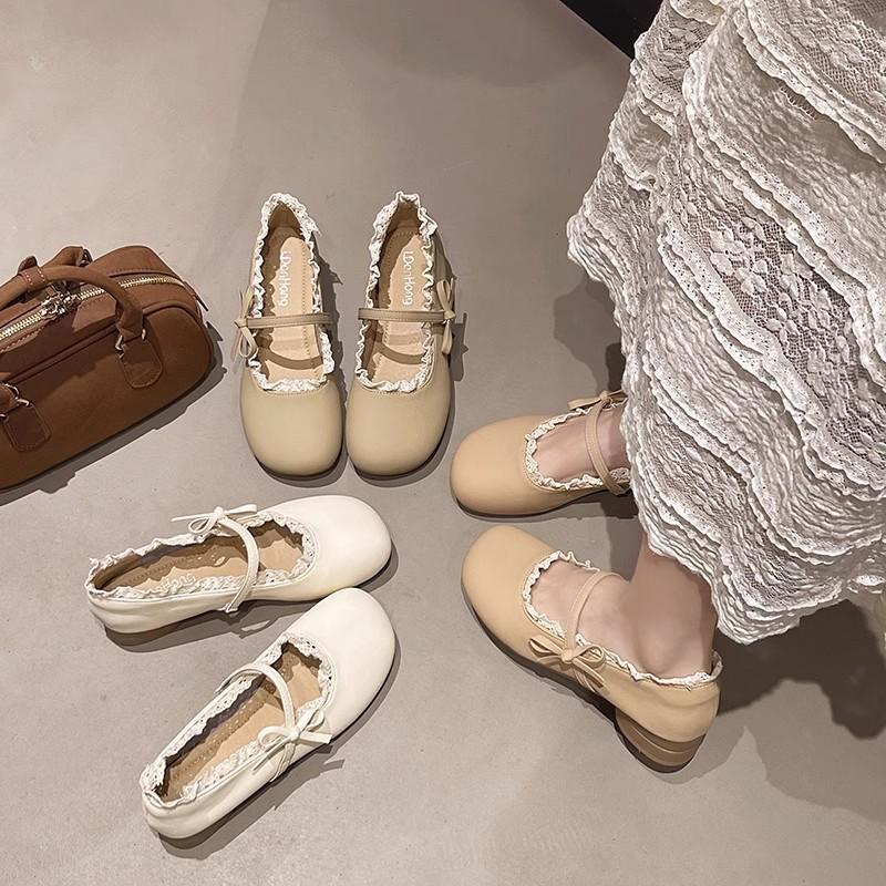 Shallow thick heel single shoes women's spring and autumn new fashion versatile Mary Jane shoes word belt