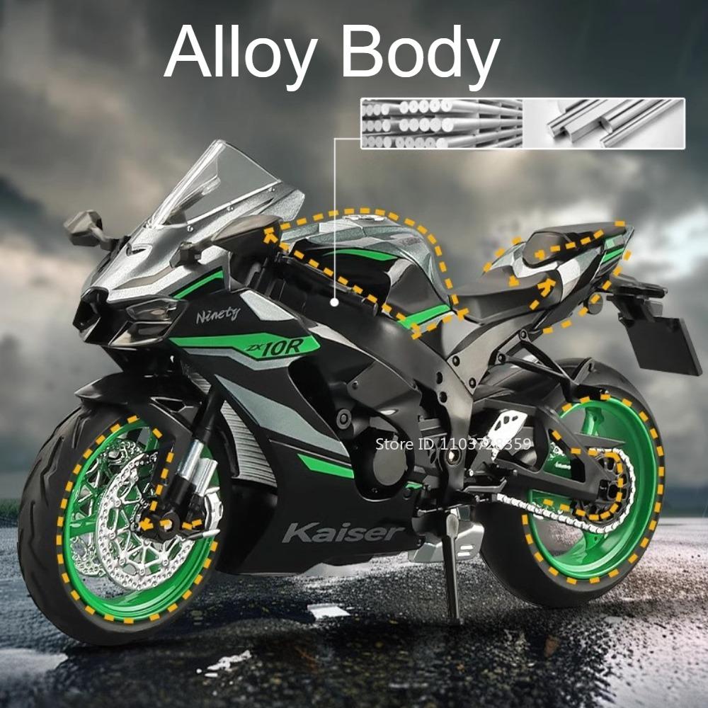 1:12 Kawasaki NIJIA ZX-10R KX450 Motorbike Model Toys Alloy Diecast Sound Light Shock Absorption Ornament Motorcycles Kids Gifts