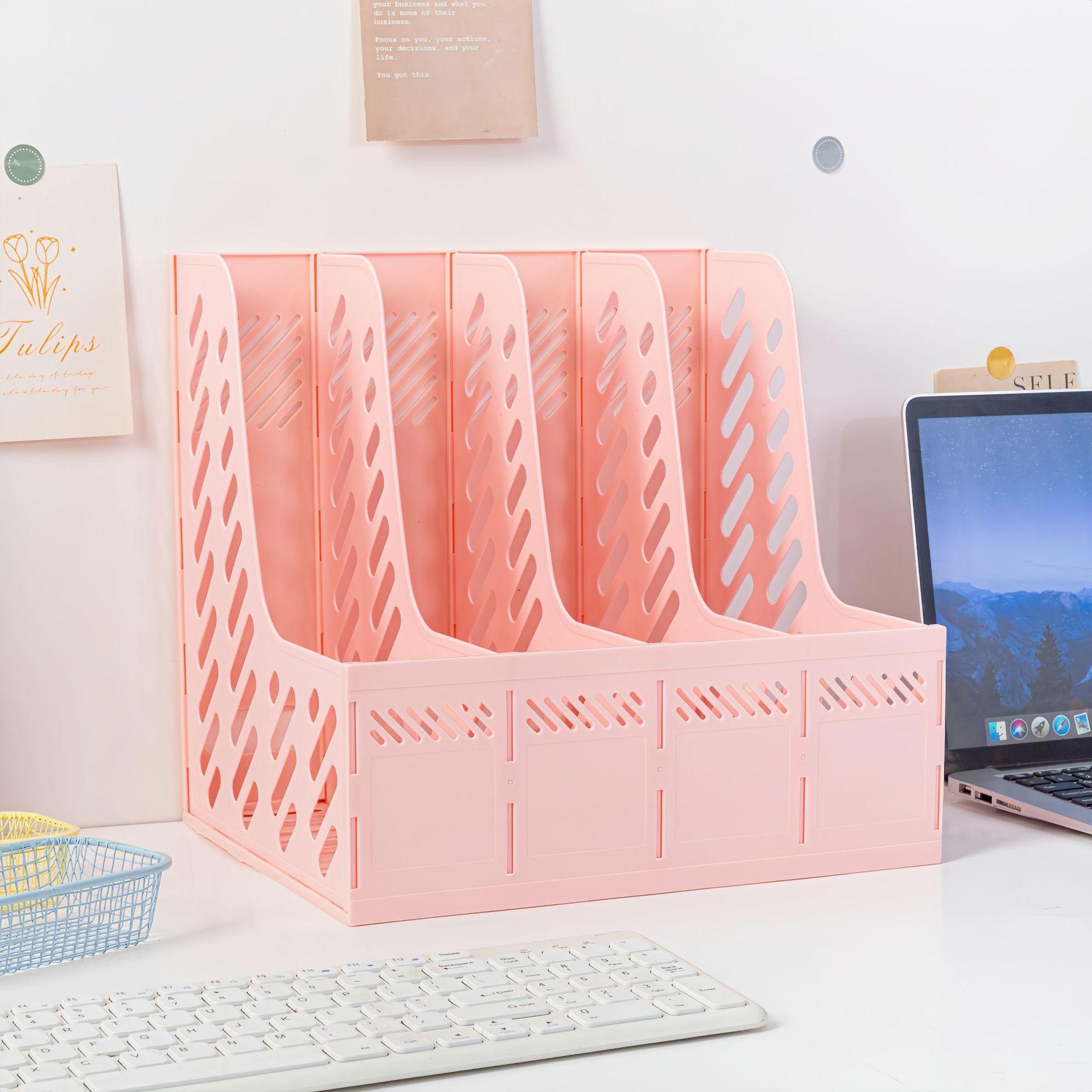 

Утолщенная рамка для файлов Четырехколонная направляющая для файлов с подставкой для ручек Органайзер для папок Архив информации Вертикальный настольный держатель для файлов