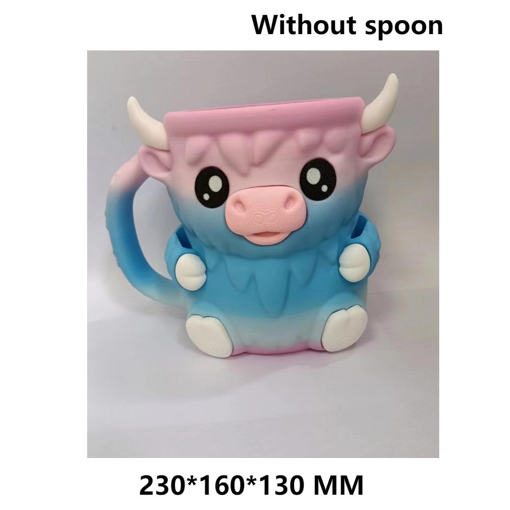 3D Printed Ice Cream Pint Holder Cute Cartoon Animal Water Mug Creative Cow Pattern Ice Cream Containers Kitchen Tools