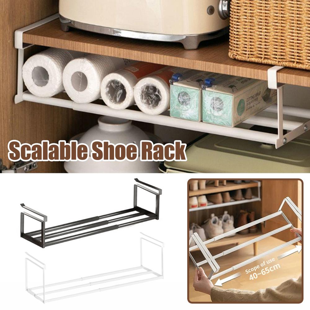 Adjustable Shoe Rack | Space-Saving Layered Organizer For Home Shoe Cabinets | Under-Shelf Shoe Holder With Hanging Basket