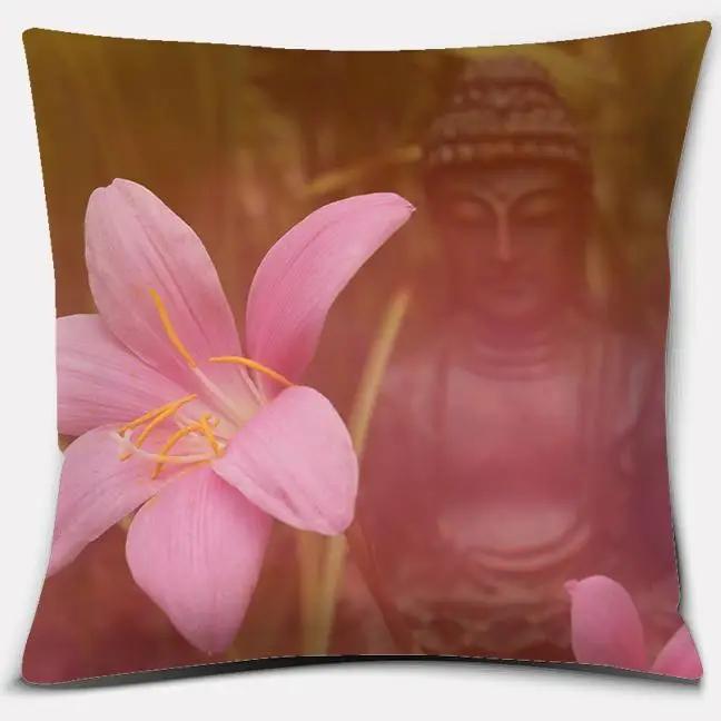 45X45Cm Buddha Zen Stone Buddhist Flower Pillow Case Home Office Decoration Throw Pillow Case Bedroom Sofa Cushion Cover