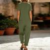 Women's Color Casual Short Sleeved Loose Pocket Overalls Long Jumpsuit
