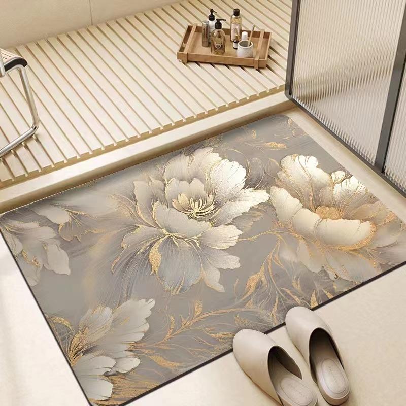 Leichter Luxus Blume Fußmatte Super Saugfähig Diatomeenerde Badezimmer Boden Fußmatte Küchenteppich Rutschfest Hauseingang Veranda Teppiche