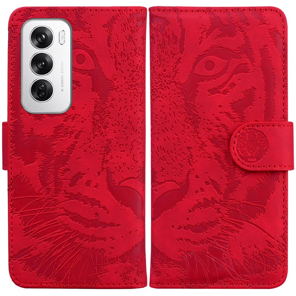 For Oppo Reno12 5G (Global) Wallet Phone Case Tiger Imprint Leather Flip Cover
