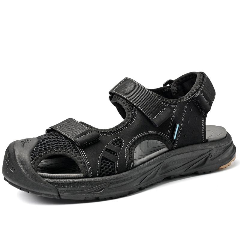 

Літні шкіряні велкро черевики для вейдінгу, пляжне взуття, вуличні альпіністські нековзні спортивні шльопанці 45 чорний