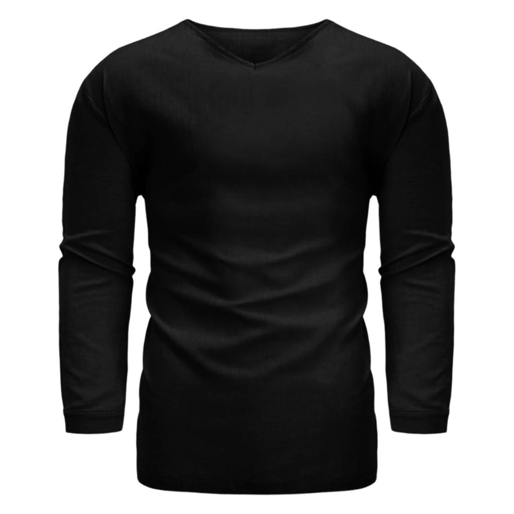 Men's Three-Quarter Sleeve V-Neck Cotton Linen Loose Fit Casual Shirt