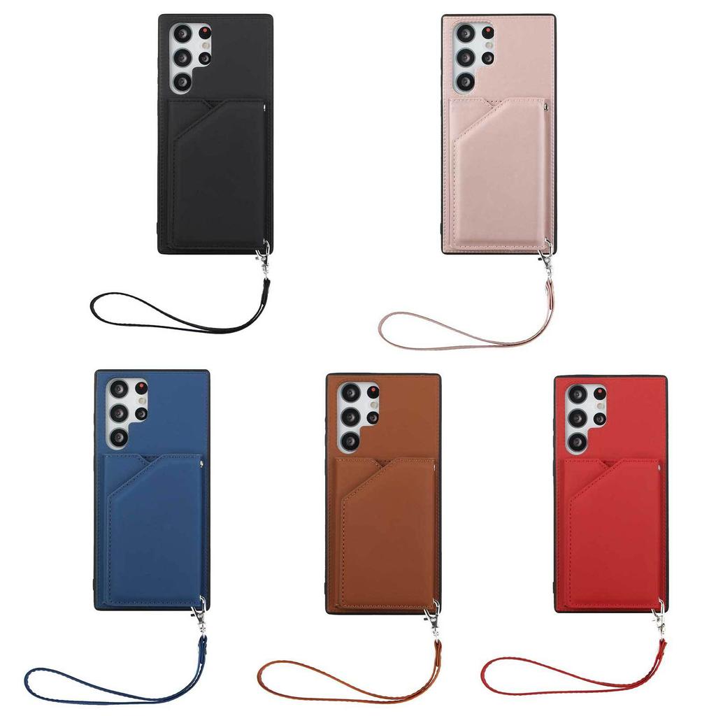 Geschikt voor Samsung S23ultra Huidgevoel Kaart Portemonnee Mobiele Telefoonhoesje S23plus Lanyard Meerdere Kaarten Leerhoesje S23 Mode Kaart Portemonnee