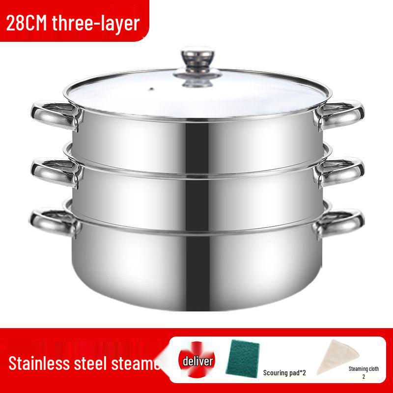 Stainless Steel Multi-Layer Steamer Stockpot for Induction & Gas Stoves