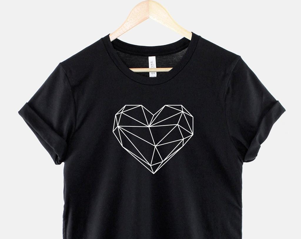Geometric Heart Tee, Abstract Love Symbol, Ring Spun Cotton, Mindfulness Apparel