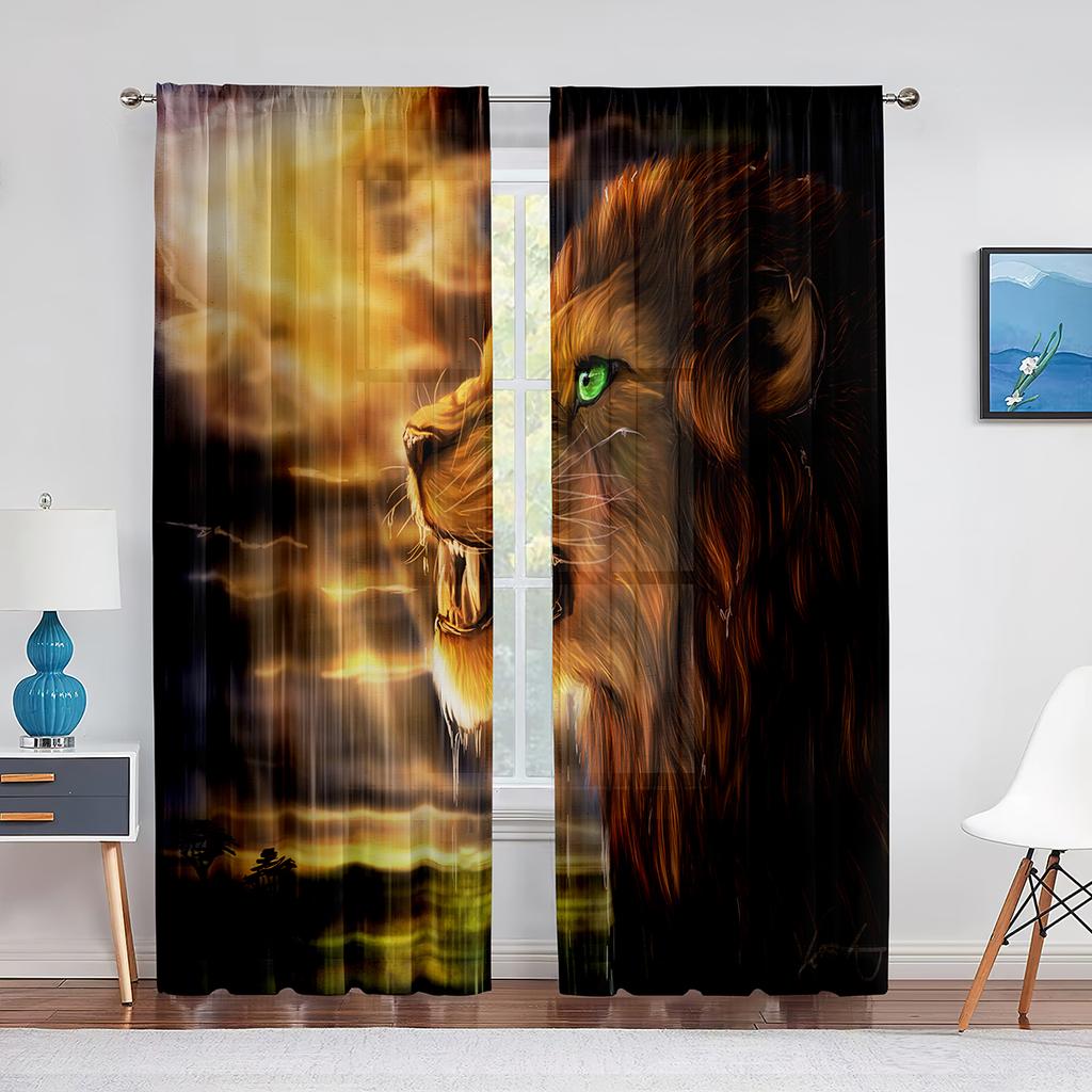 Fantasy Lion Starry Sky Tulle Curtains for Bedroom Living Room Decor Chiffon Sheer Voile Curtain for Balcony Kitchen Home Drape