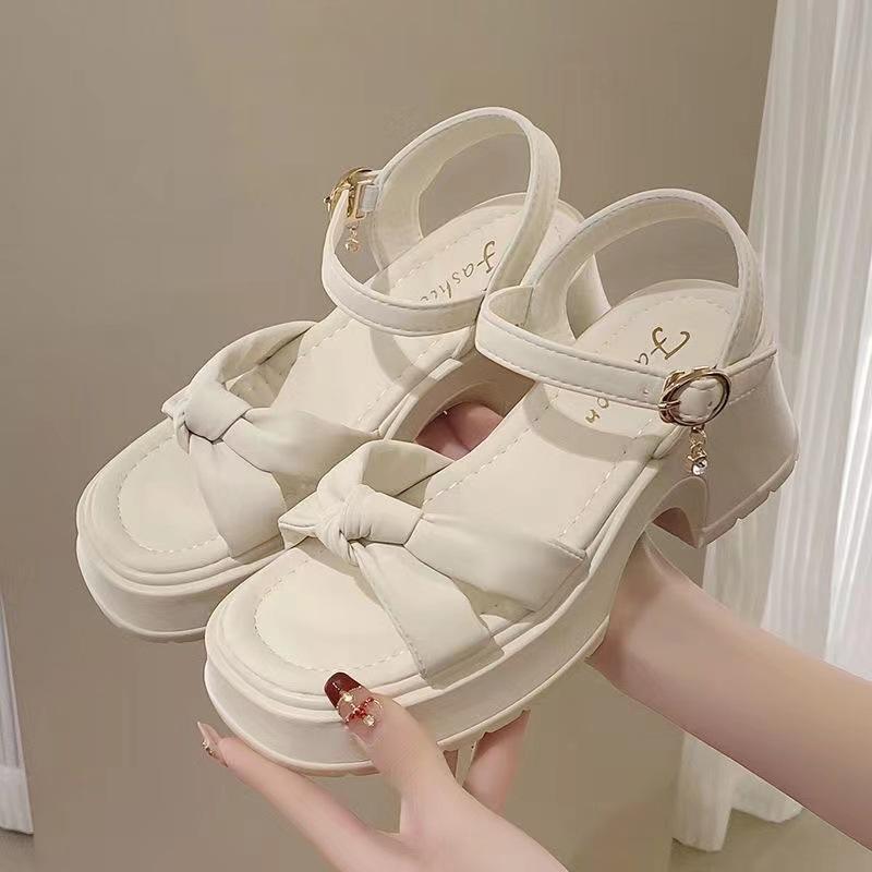 Fashion Womens Increased 5CM High Heels Summer New Ankle Strap Pu Leather Sandals Fashion Women Solid Buckle Open-toe Sandalias De Mujer