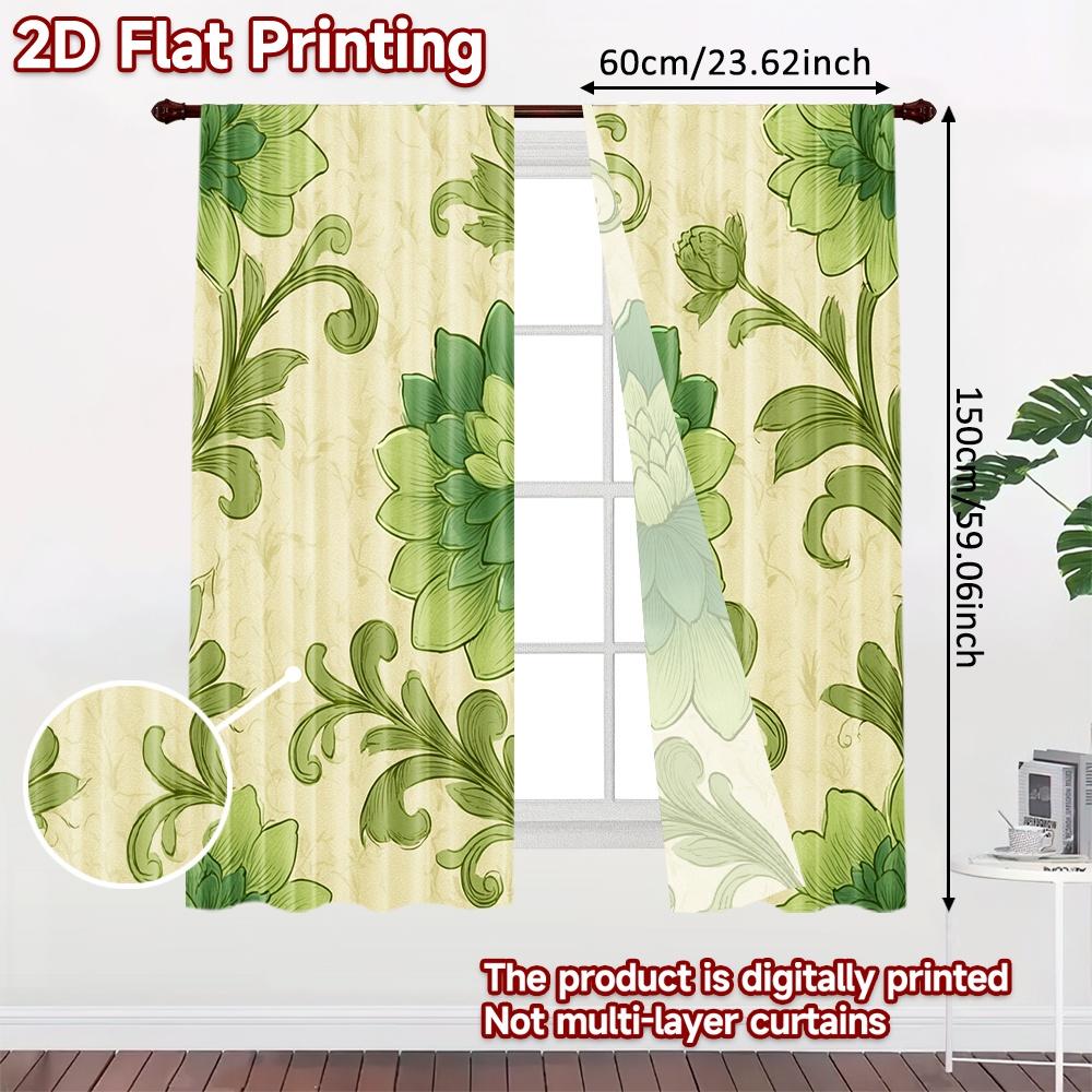 Set Of 2 Flat Printing Curtains Without Rod Floral Green Motif April Fools Is Day Festival Fashion Versatile Polyester Curtain Made