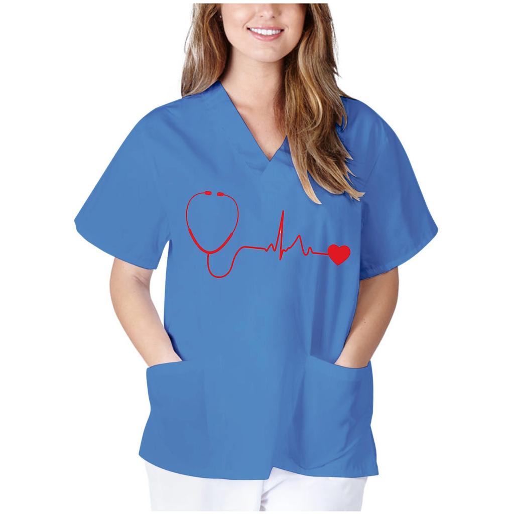 Women Short Sleeve V-neck Tops Working T-shirts