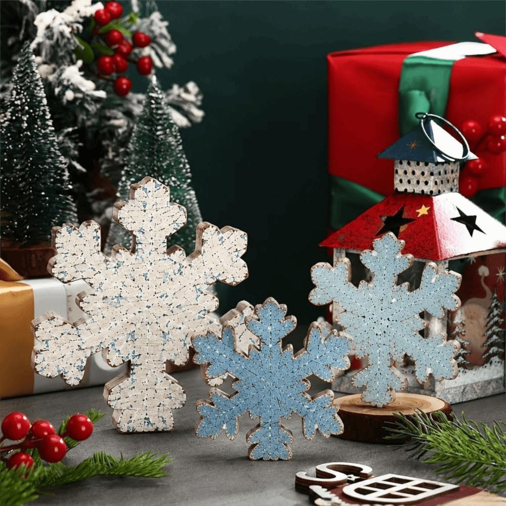 Multicolor Christmas Desktop Ornament Wood Xmas Tree Tabletop Decoration Photo Props Deer Snowflake Scene Decorative Ornaments
