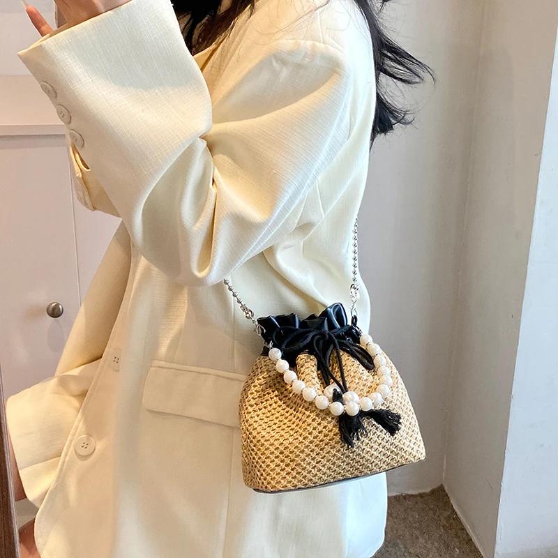 Women's Handbag  Shoulder Bag  Straw Bucket  Versatile  Handmade  Fashionable  Casual  Top Handle