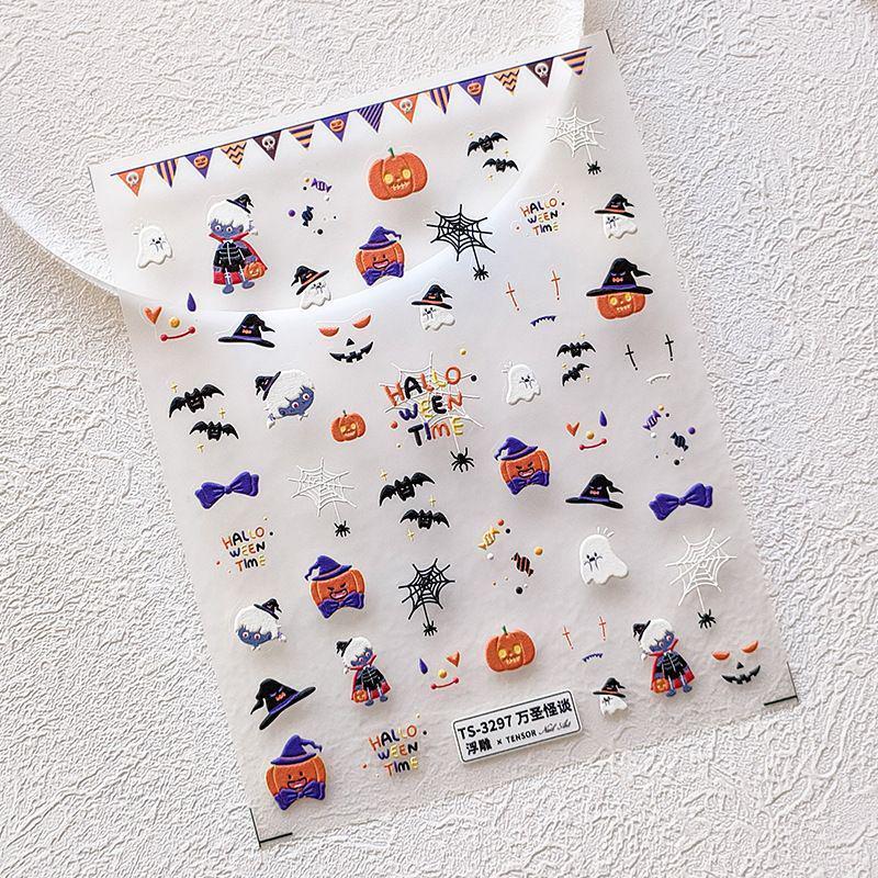 3D Halloween Nail Art Stickers: Cute Cartoon Pumpkin & Ghost Design
