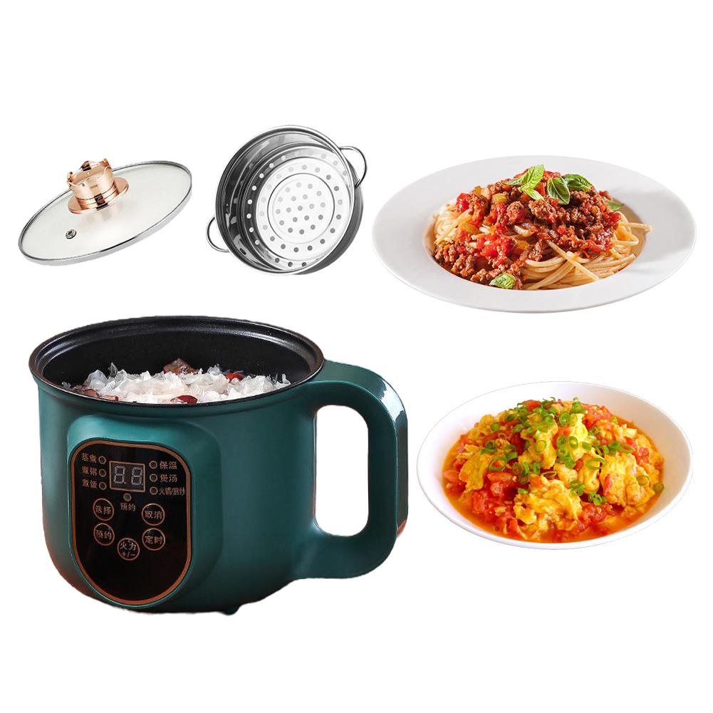 Hot Pot Electric with Steamer Portable Nonstick Frying Pan 1.8L Non-stick Cooking Pot for Pasta/Soup/Steak/Egg/Oatmeal