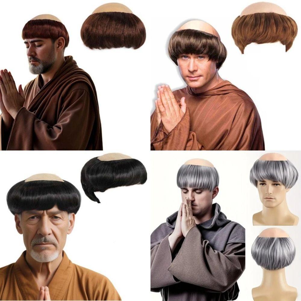Dress Up Short Straight Bald Head Wigs Anime Halloween Balding Wig Role Play