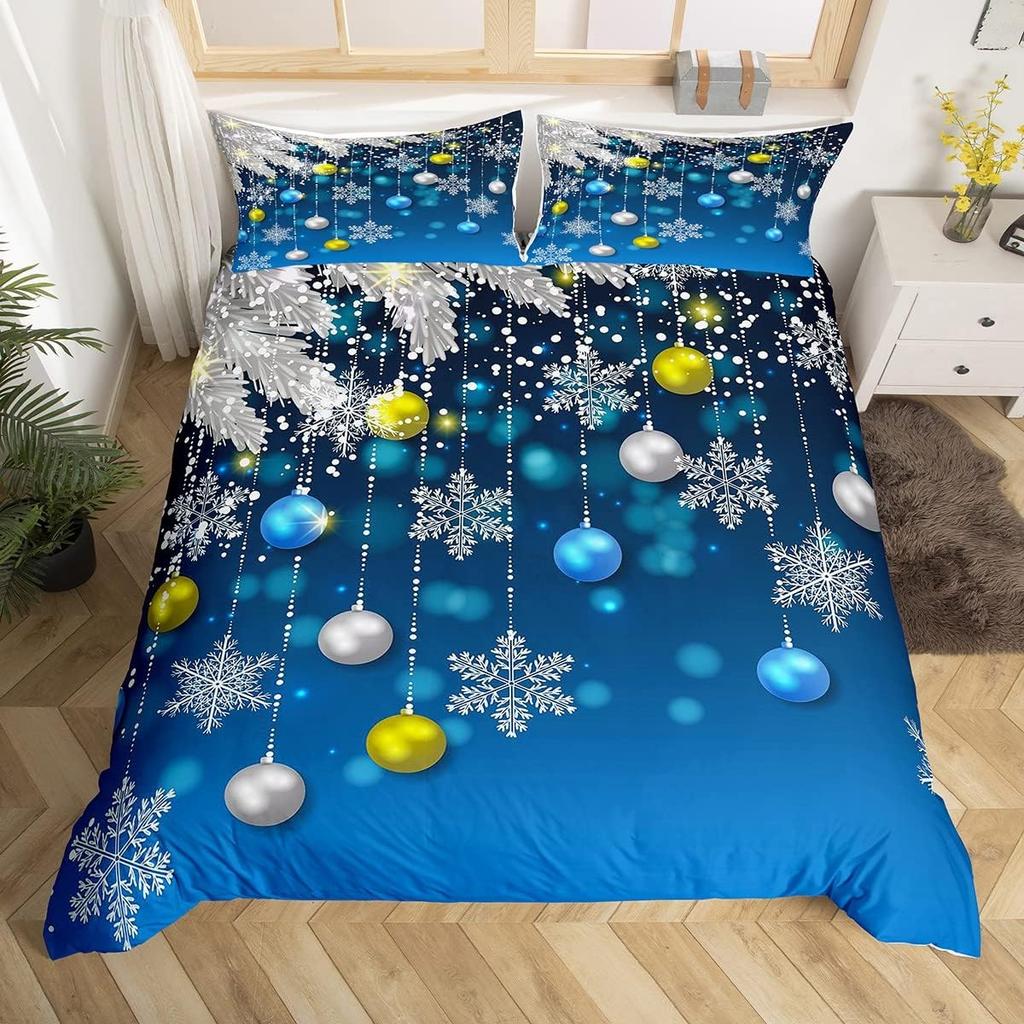 Snowflake Duvet Cover Twin King Merry Christmas Comforter Cover For Child Boys Girls, Glitter Galaxy Bedding Set, New  Gift