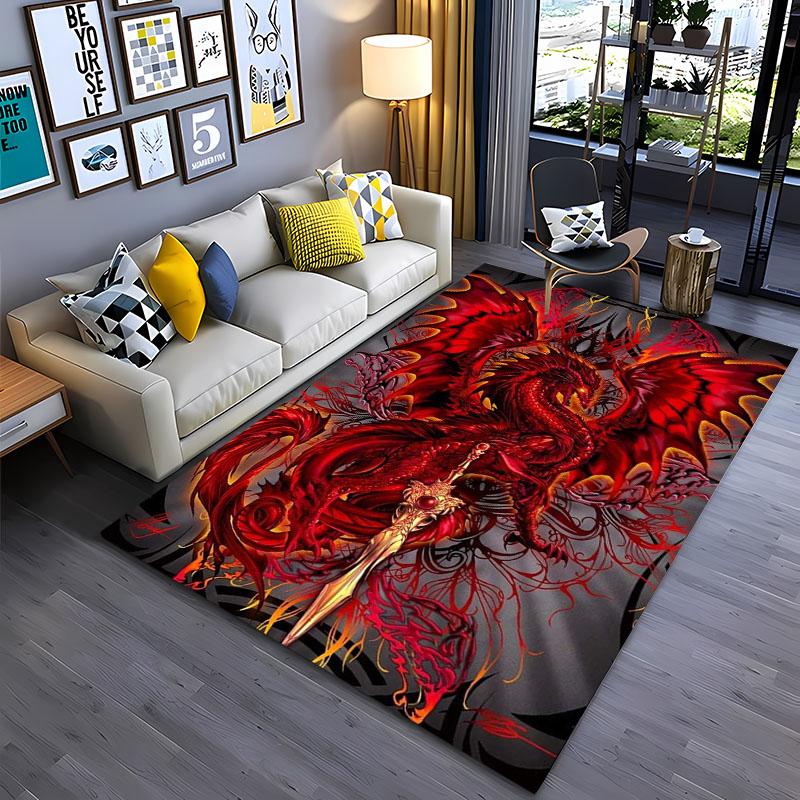 Alfombra grande con diseño de dragón de dibujos animados en 3D, alfombras para decoración de sala de estar y dormitorio, alfombrilla antideslizante para baño y cocina, regalo