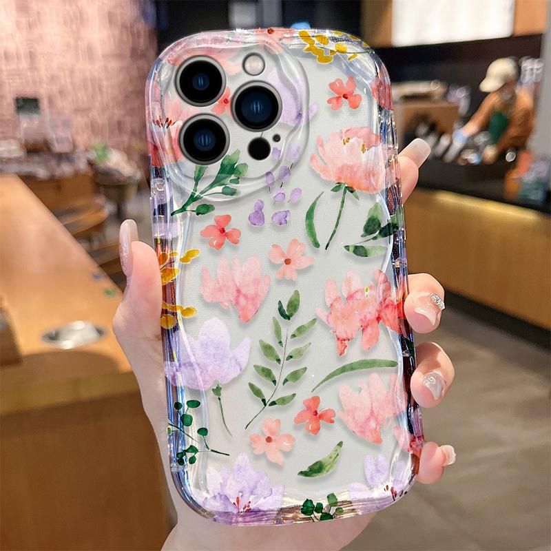 Watercolor Pink Purple Floral Wave Phone Case for iPhone 17 Air 16 E 15 14 Plus 13 12 Mini 11 Pro Max Shockproof Covers Funda