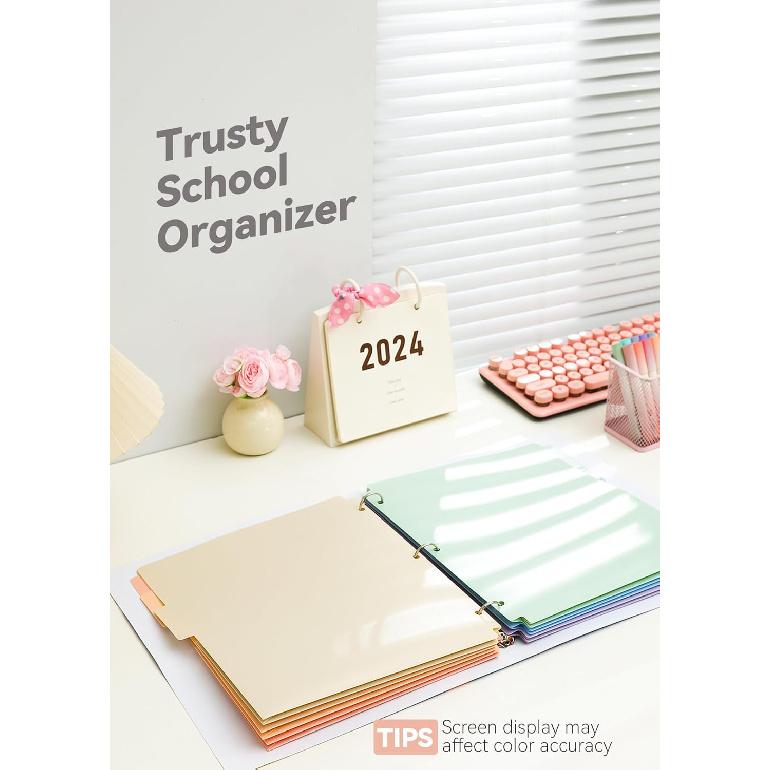 Plastic Folders with Pockets 3 Hole Punched, 6 Pack Pastel Pocket Folders for 3 Ring Binder, Unique 1/3 Cut Tabs with Colorful Labels, School