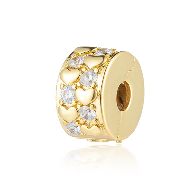 Gold Plated Heart Flower Clip Charm Beads Dangle For Snake Bracelet Necklace DIY Jewelry Women Gift Sparking