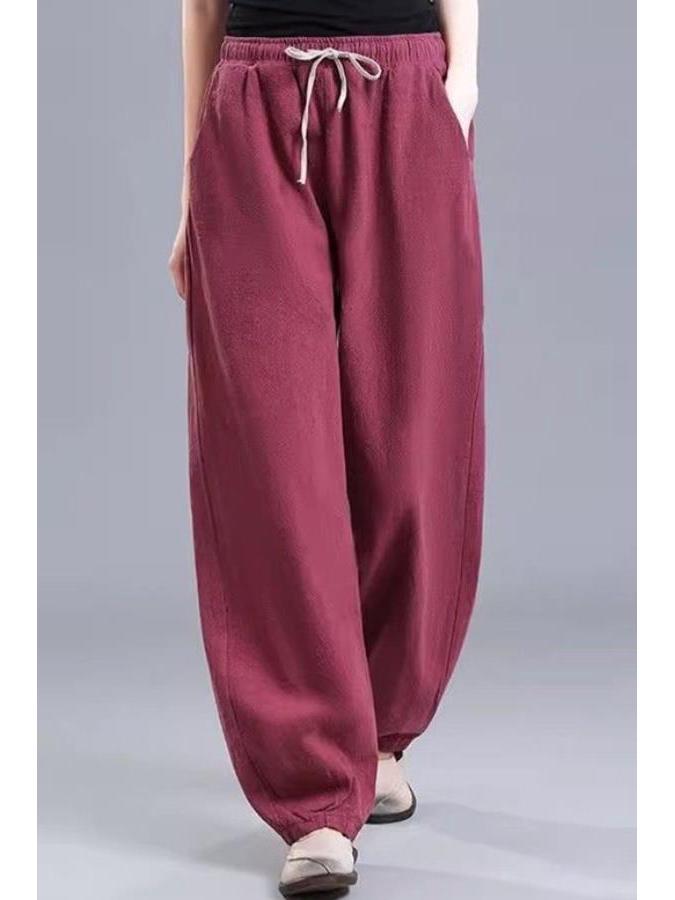 Women's High Waist Cotton Linen Lantern Pants - Spring/Autumn Loose Harem Style