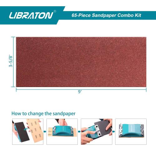 LIBRATON Abrasive Sandpaper Set, 60 Sheets of Waterproof Sandpaper (#80/#120/#400/#600), Includes Hand Sander and Abrasive Sponges (#40/#80/#120/#160)