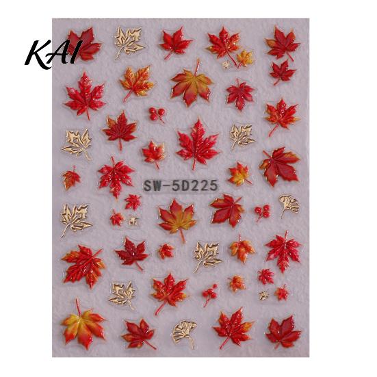 Autumn Theme Nail Art Maple Leaf Stickers, Self-Adhesive Fall Leaves Decals, Decals Women Embossed Manicure Stickers for Home and Salon Use